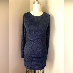 Forever 21 Navy Blue Sparkly Mini Dress with Long Sleeves, Size Small